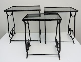 3 VINTAGE FRENCH WROUGHT IRON NESTING TABLES