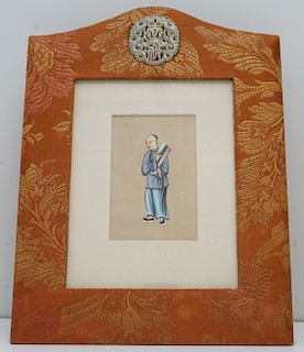 CHINESE QING GOUACHE -JADE FRAME