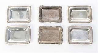 Six Sheffield-Plate Card Trays, Length 4 5/8 inches.