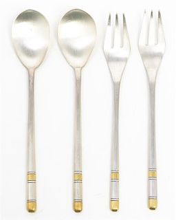 Two Sets of Japanese Modernist Stainless Steel Flatware, Length of spoon 6 inches.