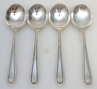 4 STERLING EDWARDIAN CREAM SOUP SPOONS