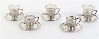 A Set of Twelve Demitasse Silver Cups and Saucers, Frank M. Whiting, North Attleboro, MA, 20th Century, Length of case 18 inches
