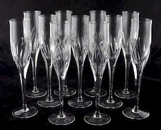 Set of 11 cut crystal champagne flutes