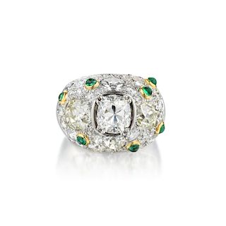 Platinum Diamond and Emerald Ring
