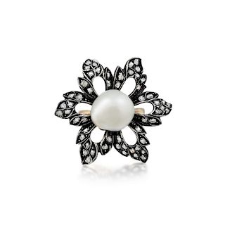 Antique Natural Pearl and Diamond Ring