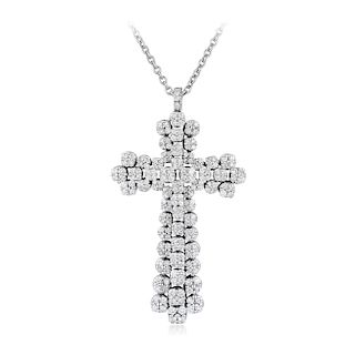 A Large Diamond Cross Pendant Necklace, Italian