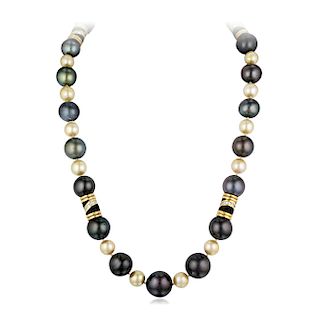 Single Strand South Sea Pearl and Diamond Necklace, Italian