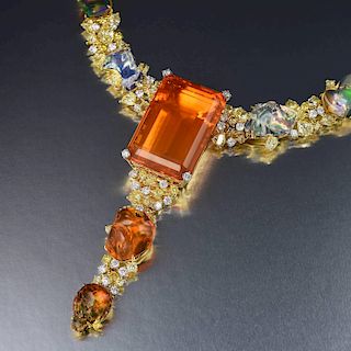 Michael Youssoufian Fire Opal and Diamond Necklace