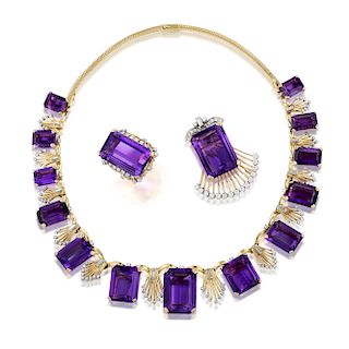A Suite of Amethyst and Diamond Jewelry