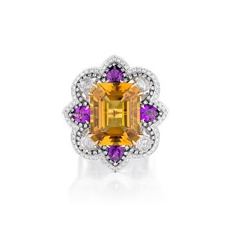 A Multi-Colored Stone and Diamond Ring