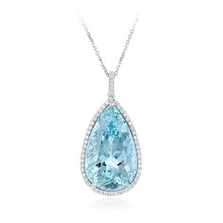 A Diamond Aquamarine Drop Necklace