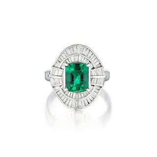 A 2.52-Carat Colombian Emerald and Diamond Platinum Ring