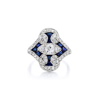 Art Deco Diamond and Synthetic Sapphire Ring