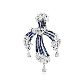 A Sapphire and Diamond Pendant/Brooch