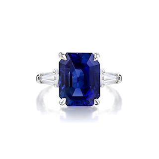 An 8.07-Carat Sapphire and Diamond Platinum Ring