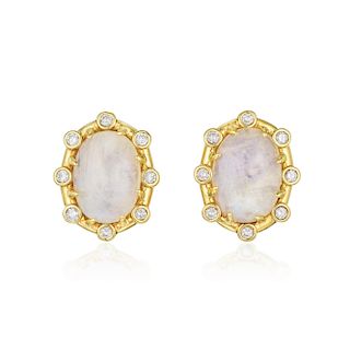 Tony Duquette Moonstone and Diamond Earclips
