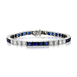 Art Deco Diamond and Synthetic Sapphire Platinum Bracelet