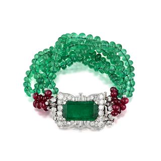 Cartier London Art Deco Emerald Ruby and Diamond Bracelet