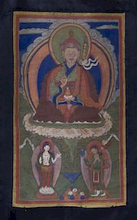 A Tibetan Thangka, Height of image 21 x width 11 3/8 inches.