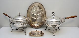 4 PC VINTAGE SILVER PLATE CHAFING DISH +