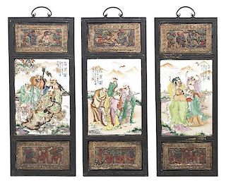 Three Chinese Porcelain Plaques, Height overall 28 5/8 inches.