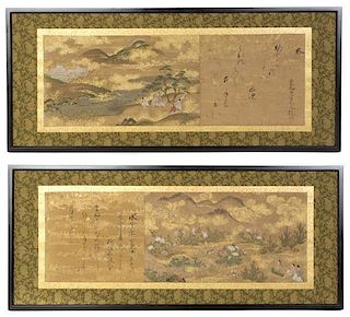 Two Japanese Handscroll Paintings on Paper, Height 10 1/2 x width 30 3/8 inches.