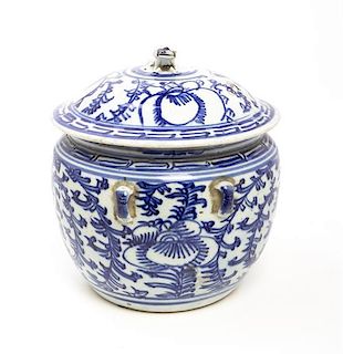 A Chinese Blue and White Porcelain Rice Pot, Height 15 inches.