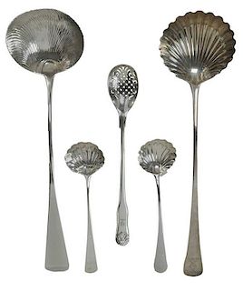 Five English Silver Serving Pieces