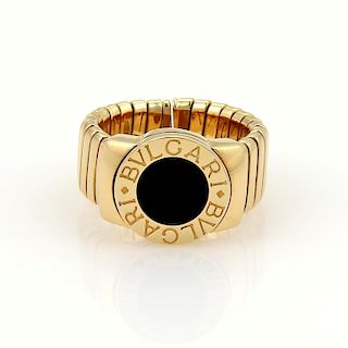 Bvlgari Tubogas 18K Yellow Gold Onyx Ring
