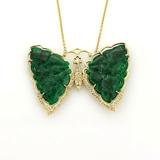 Diamond Jade Butterfly 18k Gold Pendant Necklace