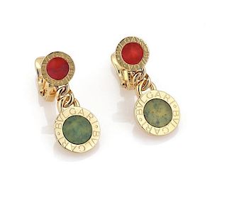 Bvlgari Jade Coral 18k Gold Double Circle Earrings