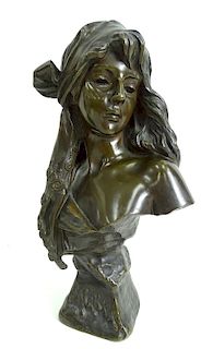 Emmanuel Villanis French Bronze Bust Sculpture