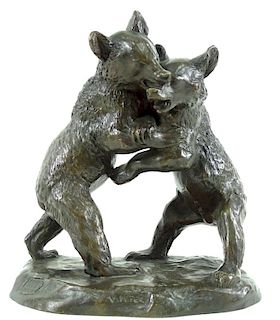 Victor Peter "Fighting Bear Cubs" Bronze Sculpture