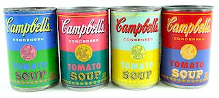 Four Andy Warhol Campbells "The Art of Soup" Cans