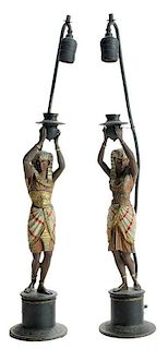 Pair Egyptian Style Painted Spelter