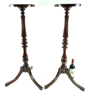 Pair of English Wooden Pedestal Side Tables