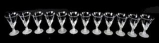 12 Lalique Style Sparrow Frosted Crystal Glasses