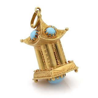 Turquoise 18k Gold 3D Lanthern Style Pendant