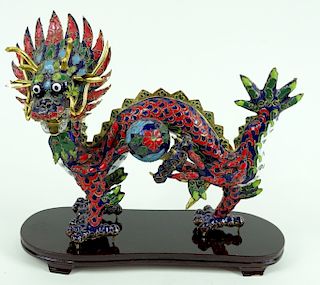 Chinese Hand Painted Cloisonne Dragon Figure
