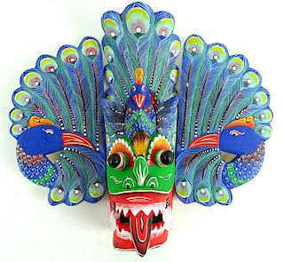 Hand Painted Peacock Dragon Kachina Mask