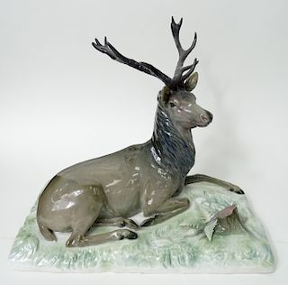 Large Meissen German Porcelain Deer/Stag Sculpture