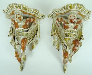 Pair of Italian Carved Gilt Wooden Wall Sconces