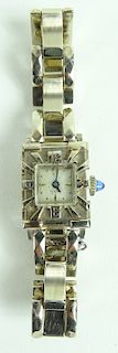 Art Deco 14K White Gold Sapphire Wrist Watch