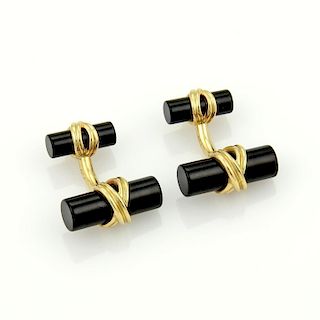 Tiffany & Co. 18k Gold Onyx Column Post Cufflinks