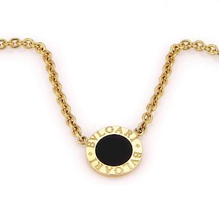 Bvlgari Onyx 18k Gold Pendant Chain Necklace