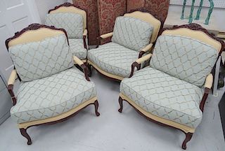 Four French Transitional Style Carved Arm Chairs