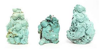A Group of Three Turquoise Figural Carvings, Height of tallest 4 inches.