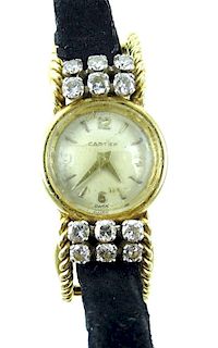 Vintage Cartier 18K Gold & Diamond Ladies Watch