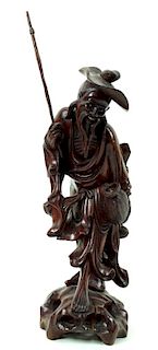 Antique Chinese Carved Wooden Wiseman Sculpture