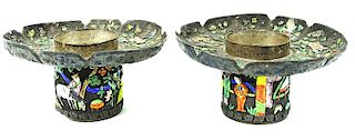 Pair of Chinese Silver Cloisonne Candle Holders